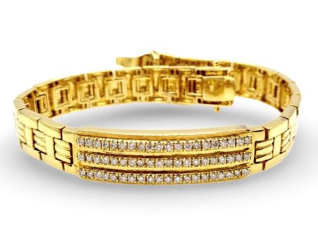 NEW Golden Mens Paved Bar Diamond Bracelet 18kt Online Sale