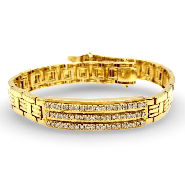 NEW Golden Mens Paved Bar Diamond Bracelet 18kt Online Sale