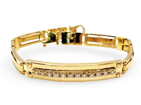 NEW Golden Mens Paved Bar Diamond Bracelet 14kt Online now