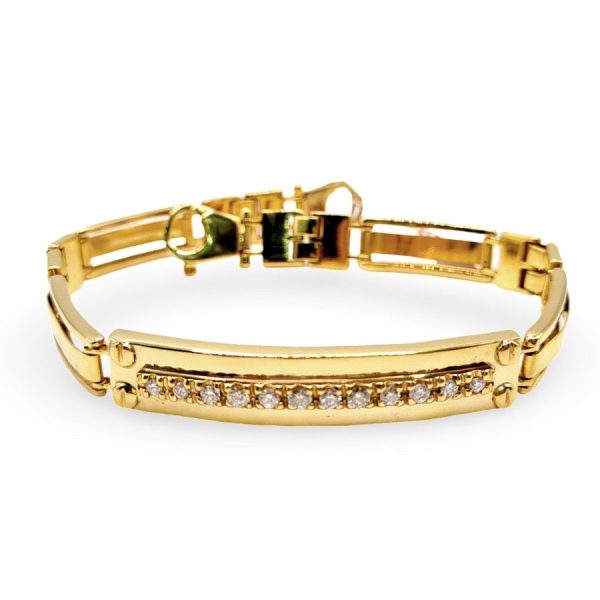 NEW Golden Mens Paved Bar Diamond Bracelet 14kt Online now