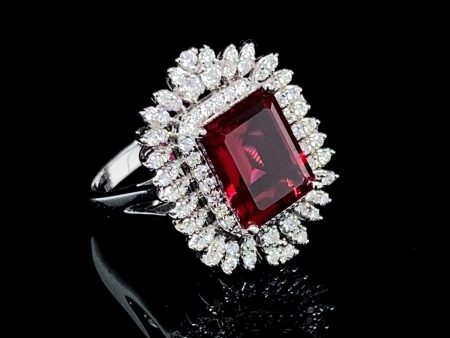 Red Ruby Statement Cocktail Gemstones Diamond Ring 14kt Online now