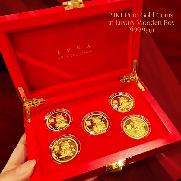 24kt Pure Gold Bar Coins in Luxury Wooden Box (999.9au) Fashion