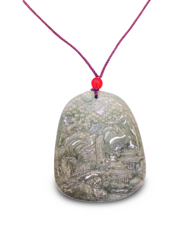 THE VAULT | Genuine Natural Jadeite Landscape Pendant Necklace Online now