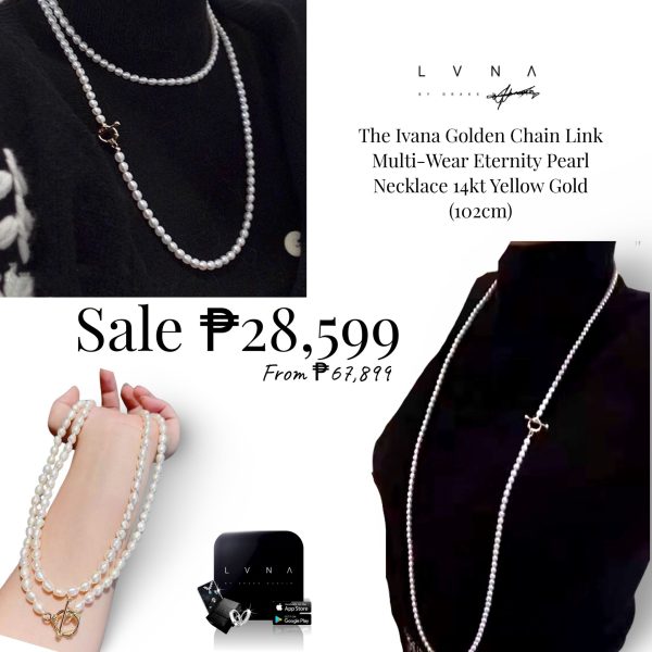 The Ivana Golden Chain Link Multi-Wear Eternity Pearl Necklace 14kt Yellow Gold (102cm) Hot on Sale