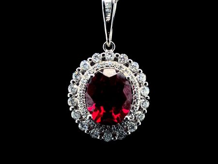 Red Ruby Oval Gemstones Diamond Necklace 14kt Discount