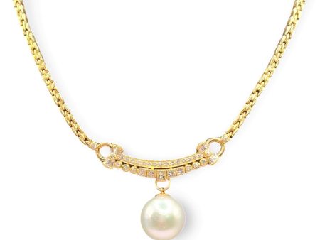 #TheSALE | Golden Bar Pearl Diamond Necklace 18kt Hot on Sale