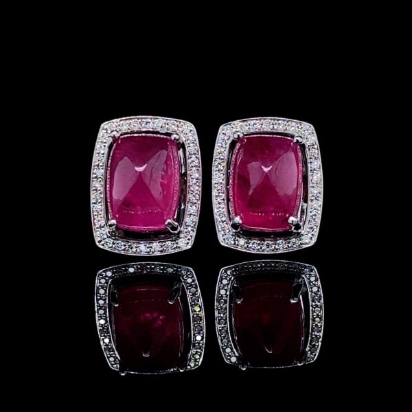 #LVNA2024 | Burmese Ruby Cabochon Gemstones Diamond Earrings 18kt For Discount