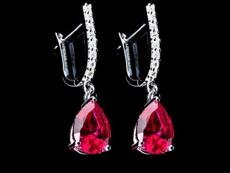 Teardrop Red Ruby Gemstones Diamond Dangling 14kt Sale