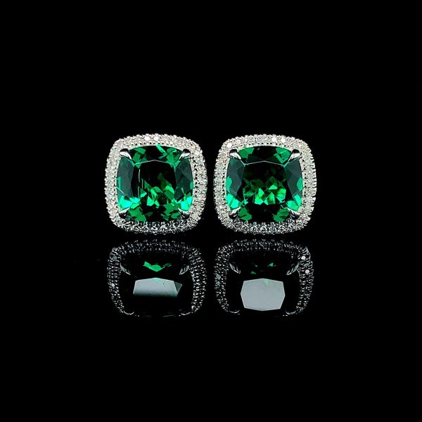 #LVNA2024 | Cushion Green Gemstones Diamond Earrings 14kt For Cheap