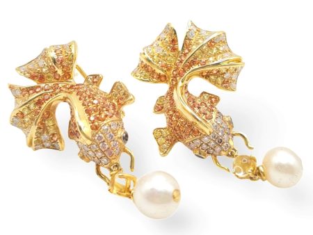 #TheSALE | Golden Koi Pearl Dangling Diamond Earring 18kt on Sale