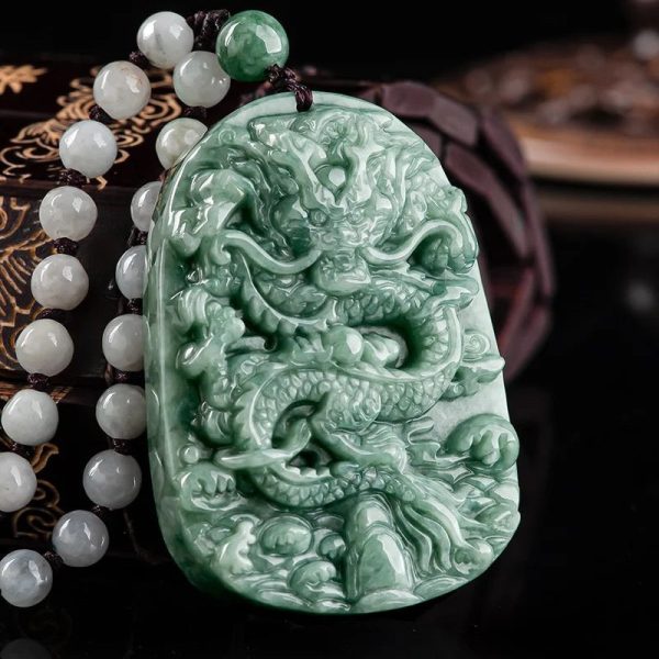 The Vault | Large Premium Hand Carved Dragon Jadeite Long Drop Necklace Sale