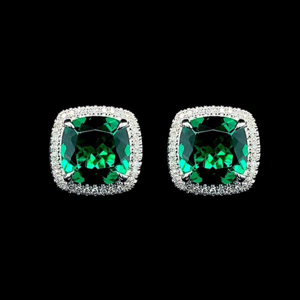 #LVNA2024 | Cushion Green Gemstones Diamond Earrings 14kt For Cheap