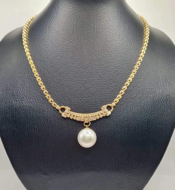 #TheSALE | Golden Bar Pearl Diamond Necklace 18kt Hot on Sale