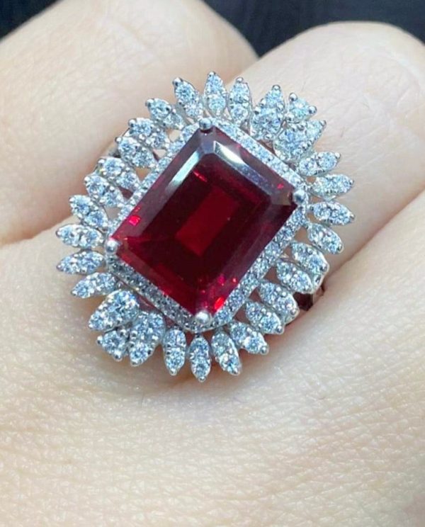 Red Ruby Statement Cocktail Gemstones Diamond Ring 14kt Online now