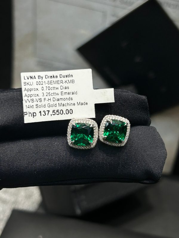 #LVNA2024 | Cushion Green Gemstones Diamond Earrings 14kt For Cheap