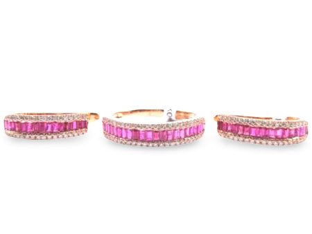 #TheSALE | Pink Ruby Gemstones Half Eternity Hoop Diamond Earrings 18kt Hot on Sale