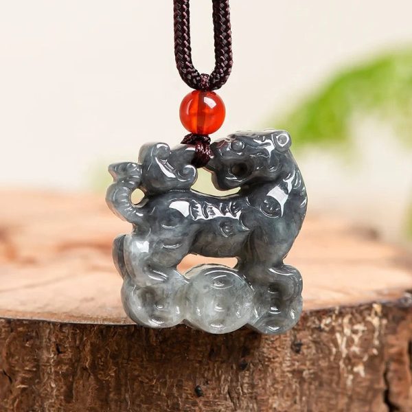 THE VAULT | Natural Black Jadeite Tiger Hand Carved Necklace For Cheap