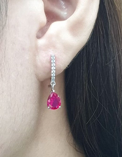 Teardrop Red Ruby Gemstones Diamond Dangling 14kt Sale