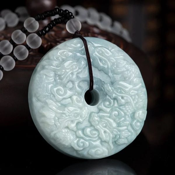 THE VAULT | Natural Myanmar Long Ping An Buckle Hand Carved Jadeite Necklace Cheap