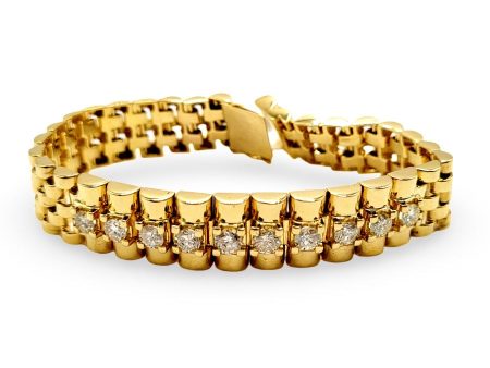 NEW Golden Large Mens Paved Diamond Bracelet 18kt For Discount