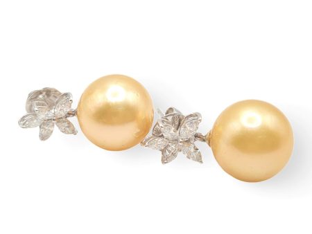 #TheSALE | Leaf Round Pearl Diamond Earring 14kt For Sale