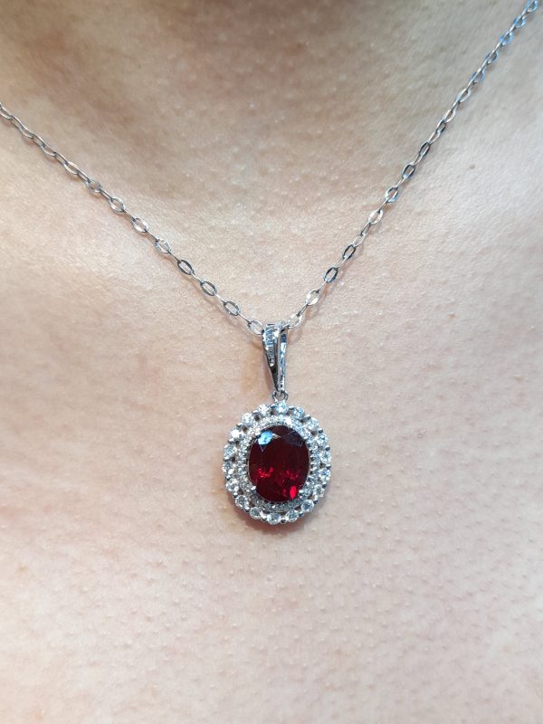 Red Ruby Oval Gemstones Diamond Necklace 14kt Discount