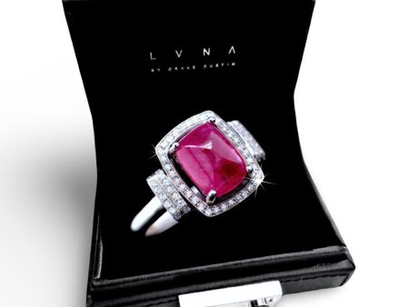 #LVNAPP | Natural Cabochon Pink Ruby Gemstones Diamond Ring 18kt on Sale