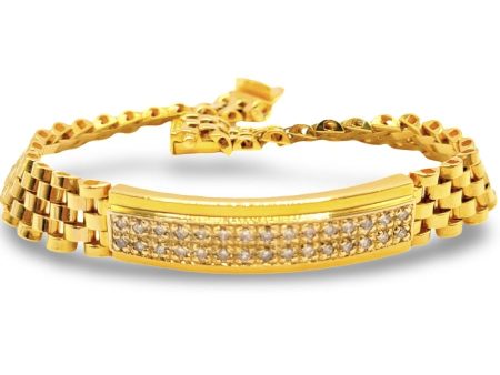 NEW Golden Mens Paved Bar Diamond Bracelet 14kt Discount