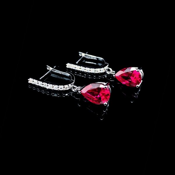 Teardrop Red Ruby Gemstones Diamond Dangling 14kt Sale