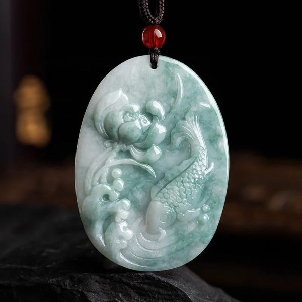 THE VAULT | Natural Myanmar Fish Hand Carved Jadeite Necklace Online now