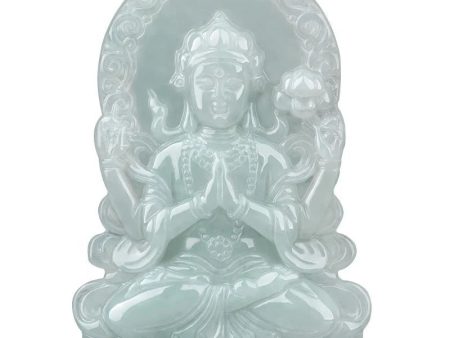 THE VAULT | Natural Myanmar Goddess of Mercy Hand Carved Jadeite Necklace For Sale