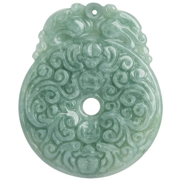 THE VAULT | Natural Bat Ping An Buckle Hand Carved Jadeite Necklace Sale