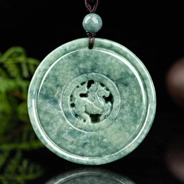 THE VAULT | Natural Dragon Horse Spirit Hand Carved Jadeite Necklace For Sale