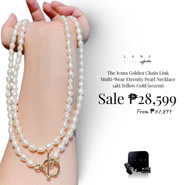 The Ivana Golden Chain Link Multi-Wear Eternity Pearl Necklace 14kt Yellow Gold (102cm) Online