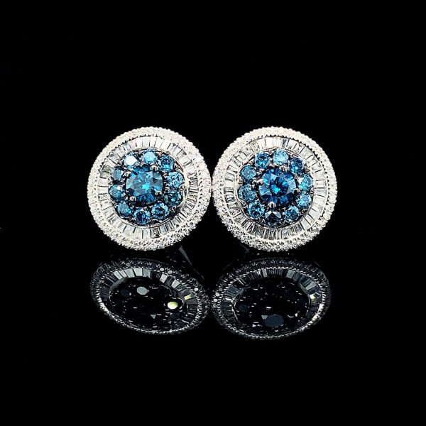 PREORDER | Round Statement Blue Colored Diamond Earrings 14kt Online Hot Sale