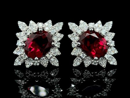 Red Ruby Gemstones Statement Diamond Earrings 14kt For Cheap