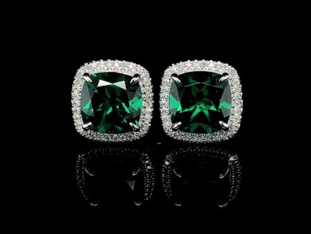 PREORDER | Single Halo Green Emerald Gemstones Diamond Earrings For Sale