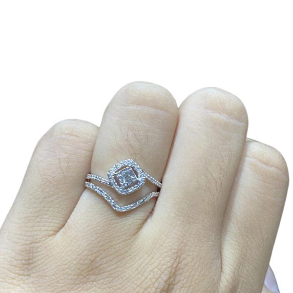 Square Stacked Creolle Diamond Ring 14kt Cheap