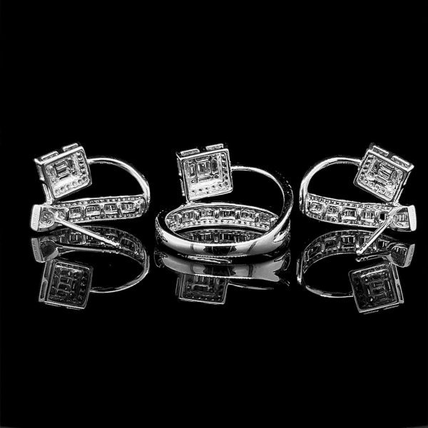 Square Baguette Creolle Diamond Jewelry Set 14kt Sale