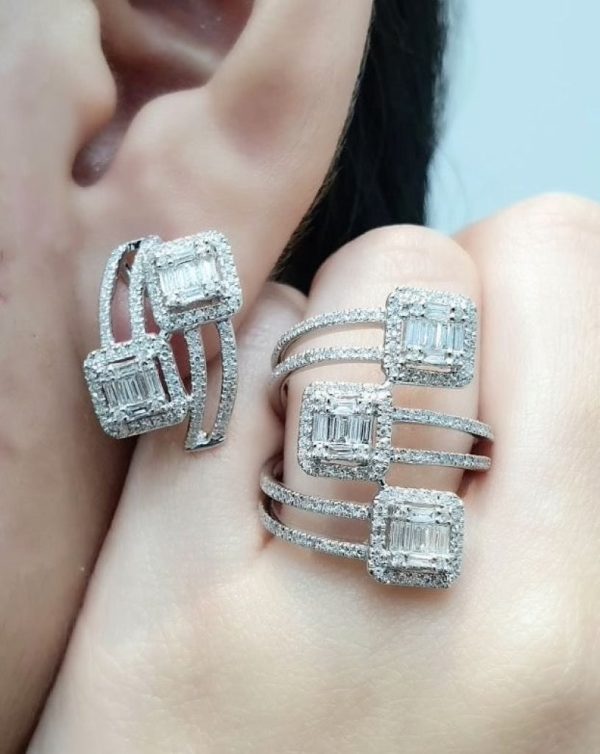 PREORDER | Square Deco Spiral Creolle Statement Diamond Jewelry Set 14kt Cheap