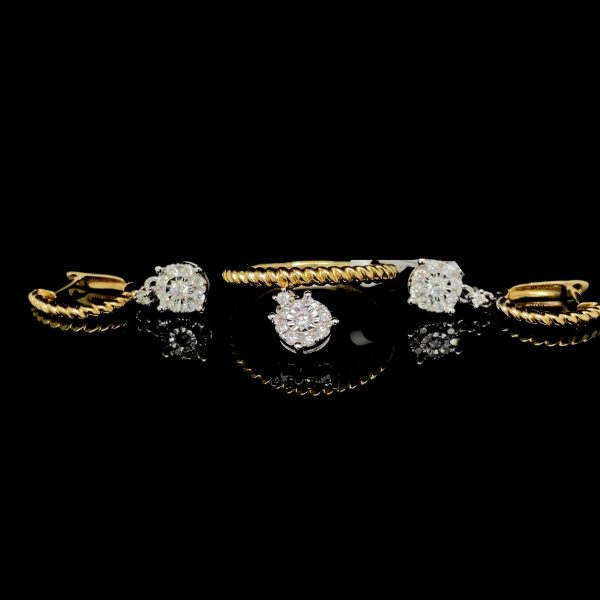 PREORDER | Two-Tone Round Dangling Diamond Set 14kt Cheap