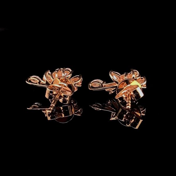 Rose Golden Pear Leaf Cluster Diamond Earrings 18kt For Cheap