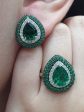 PREORDER | Teardrop Green Emerald Paved Gemstones Diamond Earrings 14kt For Discount