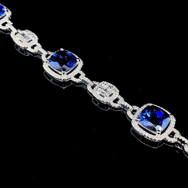 PREORDER | Sapphire Gemstones Cushion Diamond Bracelet 14kt For Cheap