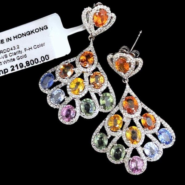 Rainbow Sapphire Gemstones Chandelier Diamond Earrings 14kt Cheap