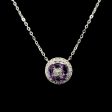 Round Amethyst Paved Pendant Diamond Necklace 18kt Discount