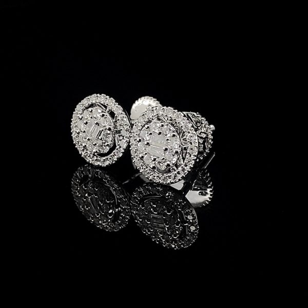 Round Halo Baguette Diamond Earrings 14kt For Discount