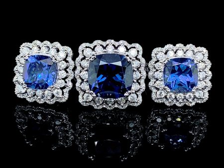 PREORDER | Sapphire Gemstones Diamantes Halo Diamond Jewelry Set 14kt For Discount