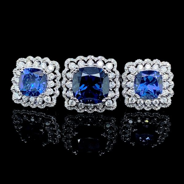 PREORDER | Sapphire Gemstones Diamantes Halo Diamond Jewelry Set 14kt For Discount