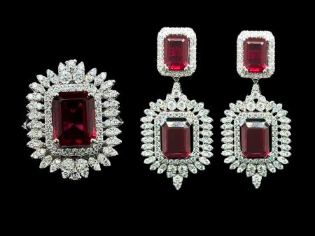 Ruby Gemstones Statement Diamond Jewelry Set 14kt Cheap